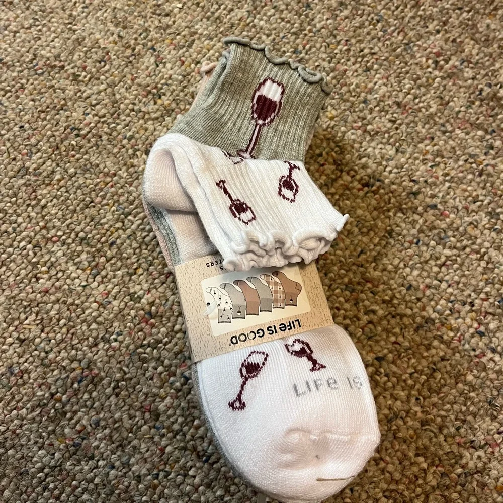 🆕 Life Is Good WINE GLASS Ruffle Cuff Quarter Socks 6 Pack